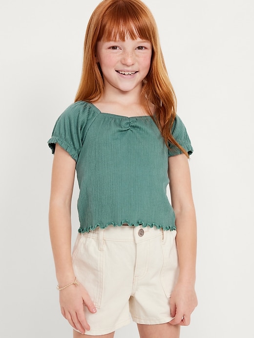View large product image 1 of 3. Puff-Sleeve Textured Sweetheart-Neck Top for Girls