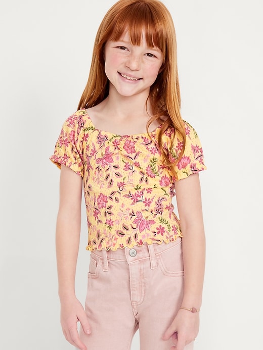 View large product image 1 of 4. Puff-Sleeve Textured Sweetheart-Neck Top for Girls