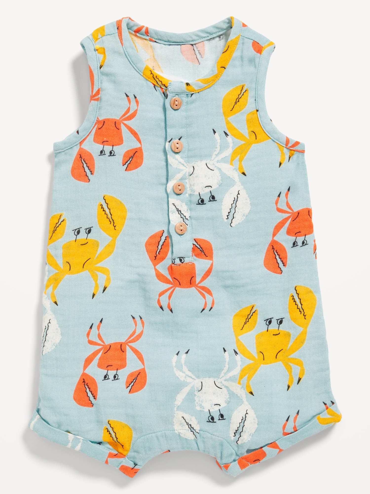 Unisex Printed Sleeveless Henley Romper for Baby