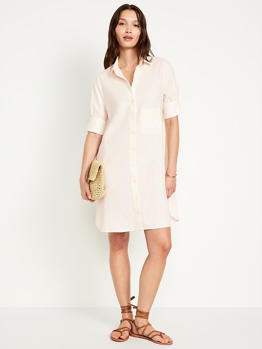 Image number 3 showing, Linen-Blend Shirt Dress