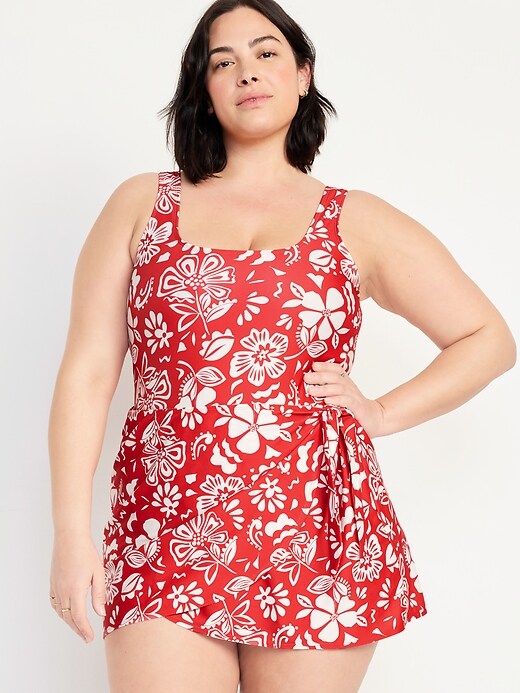 Matte Side-Tie Swim Dress | Old Navy