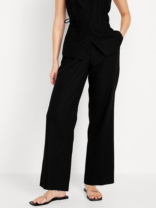 Image number 1 showing, Extra High-Waisted Linen-Blend Wide-Leg Taylor Pants
