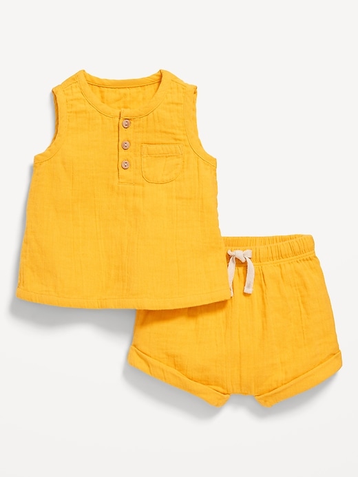 View large product image 1 of 1. Unisex Double-Weave Tank Top and Shorts Set for Baby