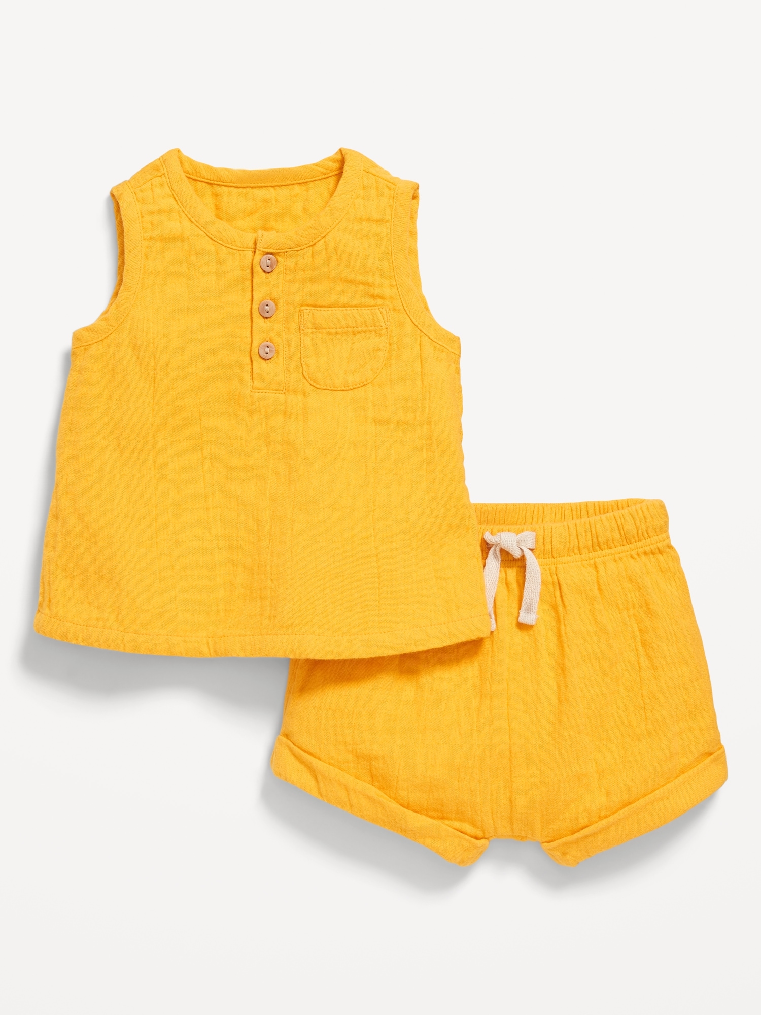 Unisex Double-Weave Tank Top and Shorts Set for Baby