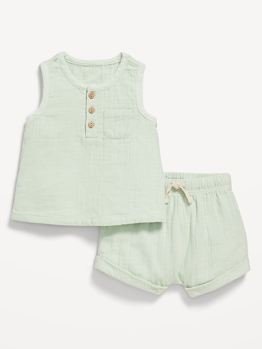 View large product image 1 of 1. Unisex Double-Weave Tank Top and Shorts Set for Baby