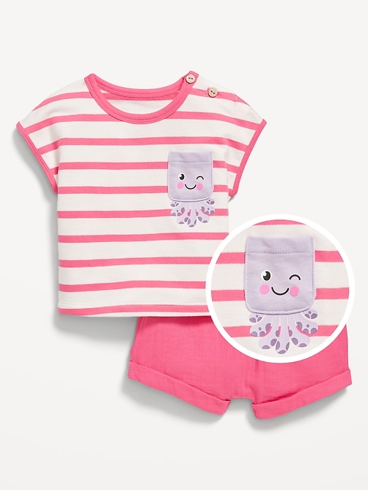 View large product image 1 of 2. Striped Short-Sleeve Pocket Top and Shorts Set for Baby