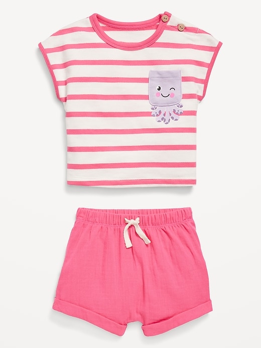 View large product image 2 of 2. Striped Short-Sleeve Pocket Top and Shorts Set for Baby
