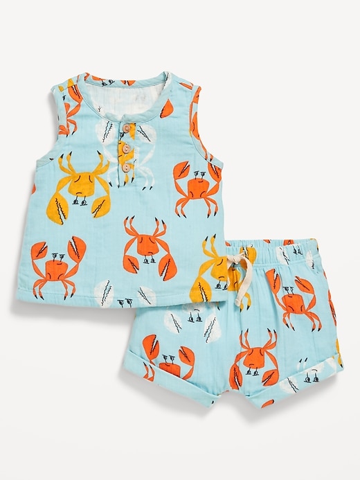 View large product image 1 of 1. Unisex Double-Weave Tank Top and Shorts Set for Baby