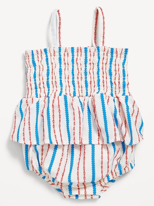 View large product image 1 of 1. Sleeveless Smocked Ruffled One-Piece Romper for Baby