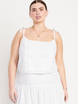 eyelet ribbon cami (white × blue ribbon) The Great - The Victorian Cami White – Blond Genius