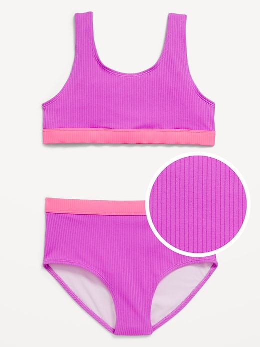 View large product image 1 of 1. Ribbed Color-Block Bikini Swim Set for Girls