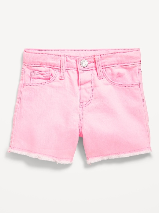 View large product image 1 of 2. High-Waisted Frayed-Hem Jean Shorts for Toddler Girls
