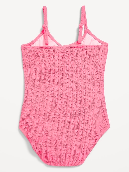 View large product image 2 of 3. Textured Tie-Front One-Piece Swimsuit for Girls