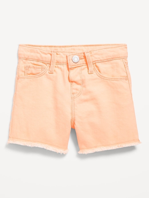 View large product image 1 of 1. High-Waisted Frayed-Hem Jean Shorts for Toddler Girls