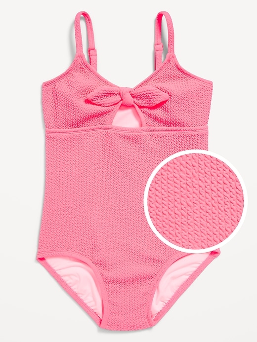 View large product image 1 of 3. Textured Tie-Front One-Piece Swimsuit for Girls