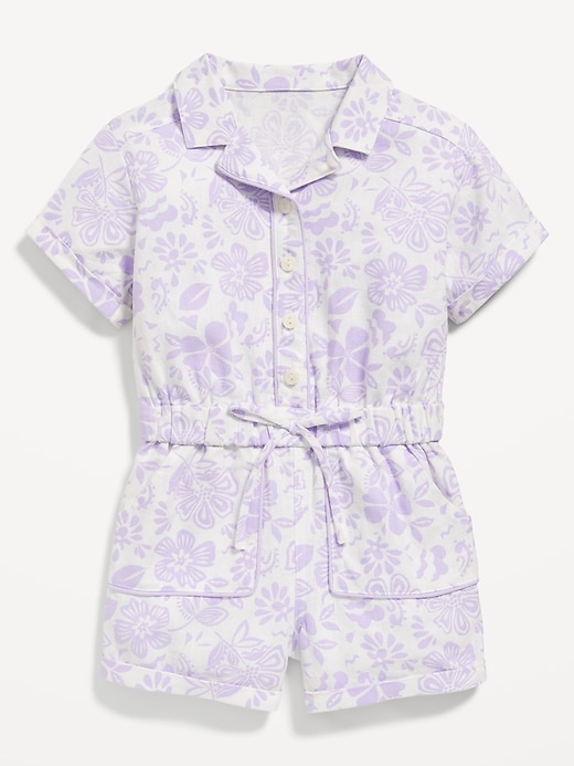 View large product image 1 of 3. Short-Sleeve Linen-Blend Tie-Front Romper for Toddler Girls
