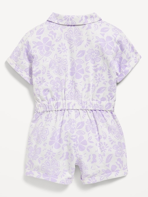View large product image 2 of 3. Short-Sleeve Linen-Blend Tie-Front Romper for Toddler Girls