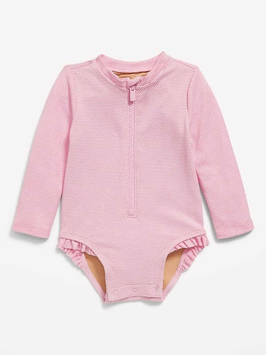 View large product image 1 of 3. Textured Zip-Front Rashguard One-Piece Swimsuit for Baby