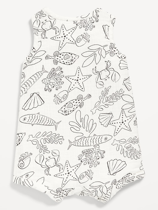 View large product image 2 of 3. Printed Sleeveless Henley Romper for Baby