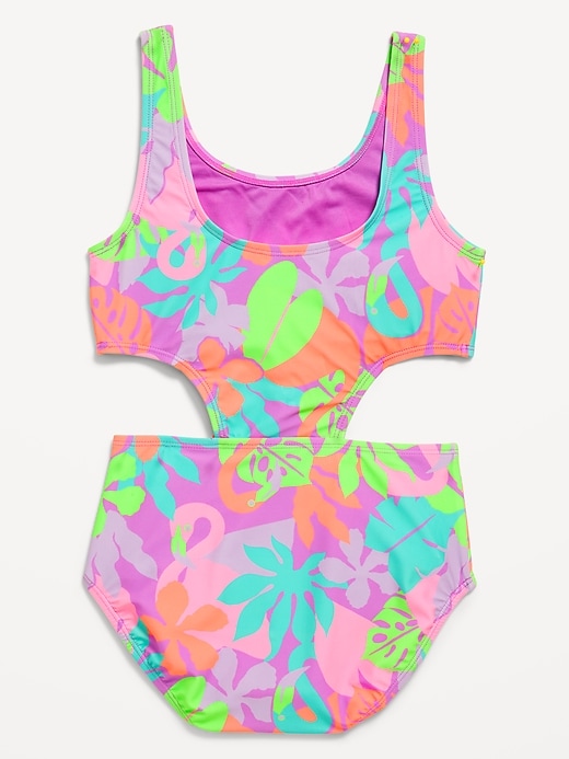 View large product image 2 of 3. Printed Side Cutout Tie-Knot One-Piece Swimsuit for Girls