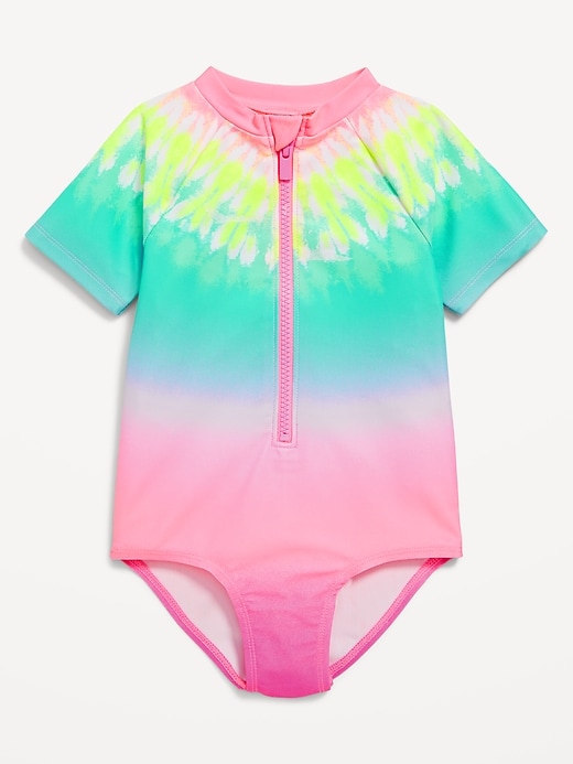 View large product image 1 of 2. Zip-Front Rashguard One-Piece Swimsuit for Toddler Girls