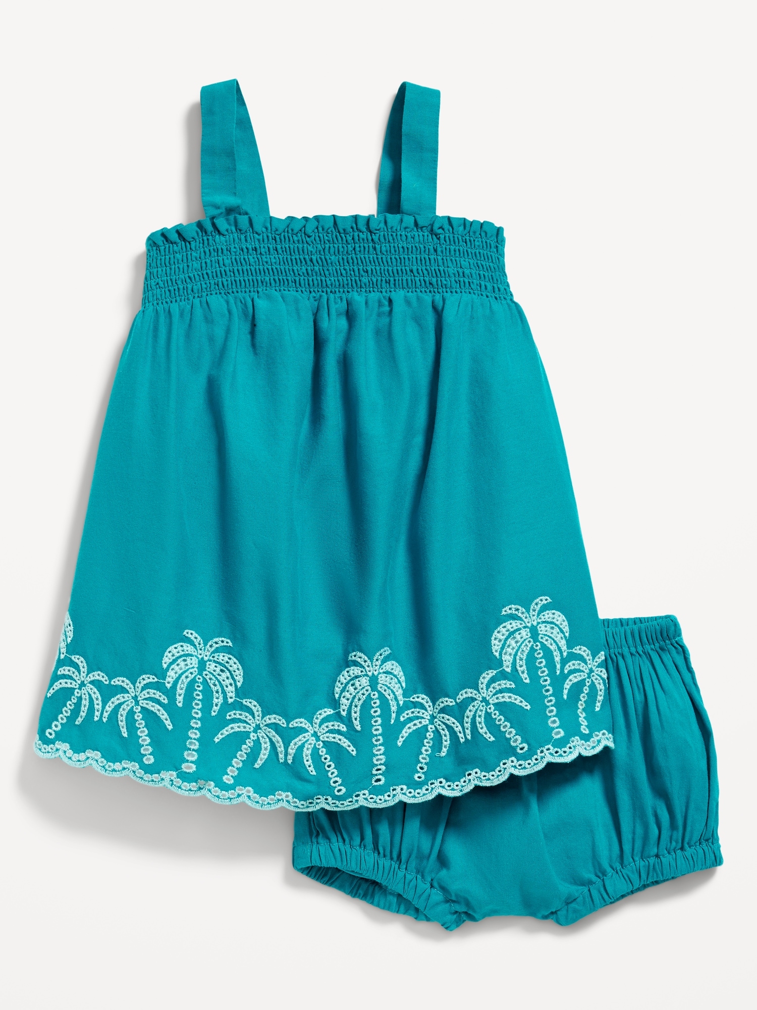 Sleeveless Smocked Embroidered Top and Bloomer Shorts Set for Baby