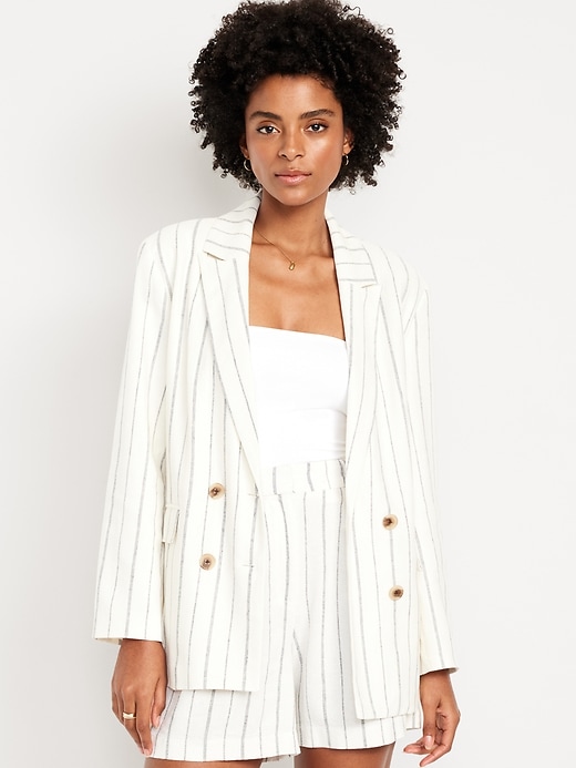 Image number 1 showing, Double-Breasted Linen-Blend Blazer