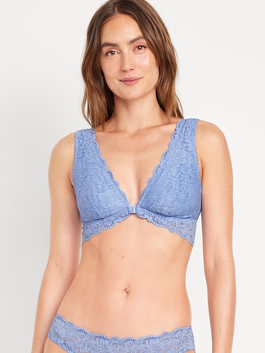 View large product image 1 of 8. Lace Front-Close Bralette Top