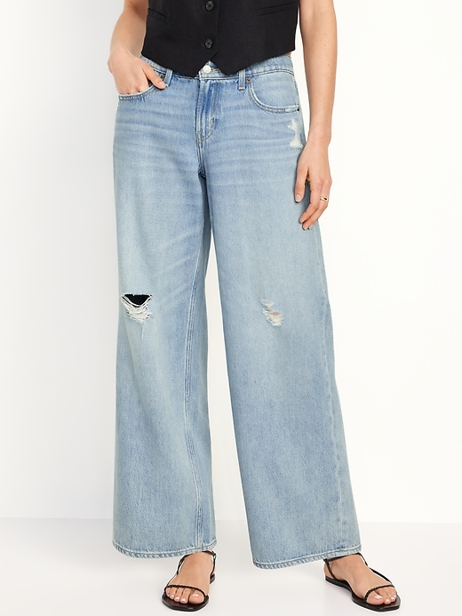 Image number 1 showing, Low-Rise Baggy Wide-Leg Jeans