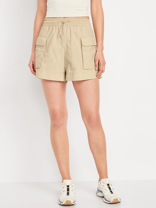 Image number 1 showing, High-Waisted Cargo Utility Shorts -- 5-inch inseam