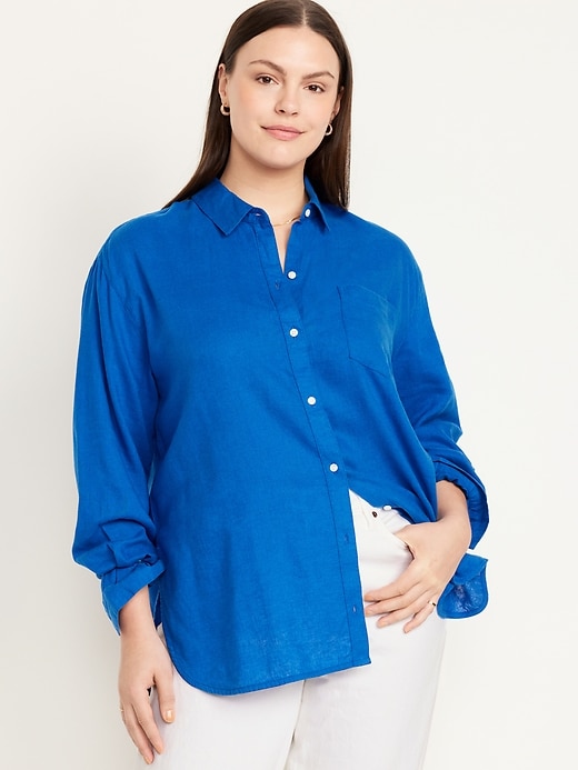 Image number 5 showing, Linen-Blend Button-Down Boyfriend Shirt