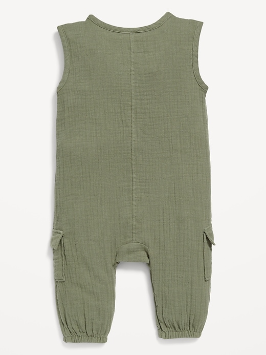 View large product image 2 of 2. Sleeveless Henley Pocket One-Piece Jumpsuit for Baby