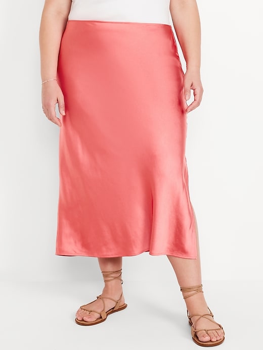 Image number 7 showing, High-Waisted Satin Midi Slip Skirt