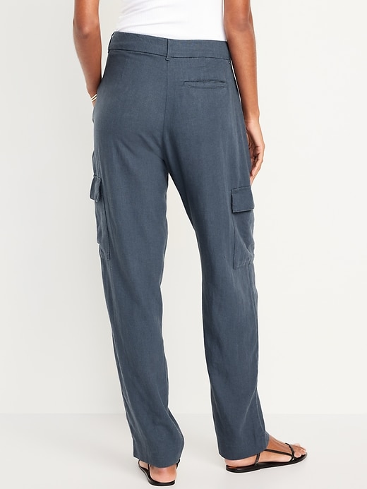 Image number 2 showing, High-Waisted Linen-Blend Cargo Straight Pants