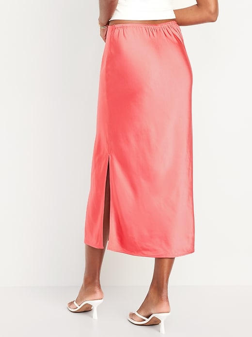 Image number 2 showing, High-Waisted Satin Midi Slip Skirt