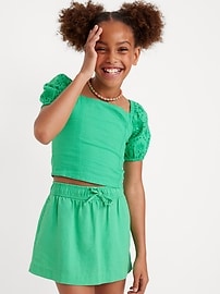 View large product image 3 of 4. Linen-Blend Drawstring Skirt for Girls