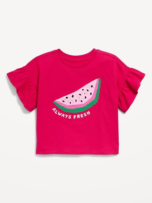 View large product image 1 of 1. Short-Sleeve Crochet-Knit Graphic Top for Toddler Girls