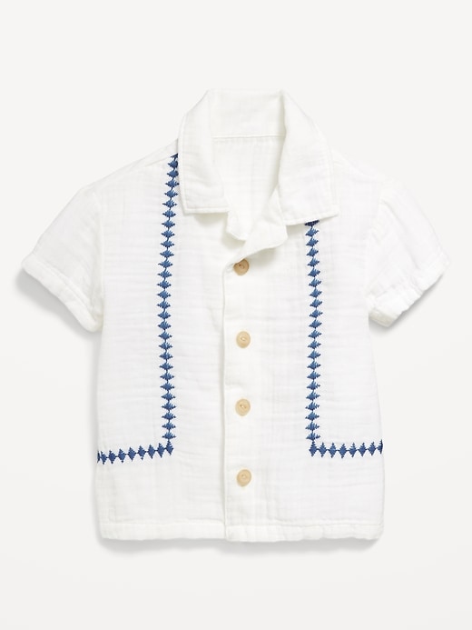 View large product image 1 of 2. Short-Sleeve Textured Double-Weave Camp Shirt for Baby