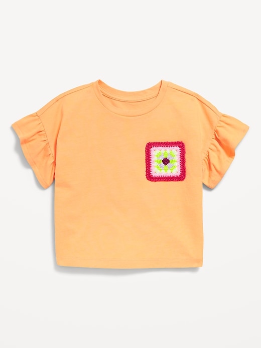 View large product image 1 of 1. Short-Sleeve Crochet-Knit Graphic Top for Toddler Girls