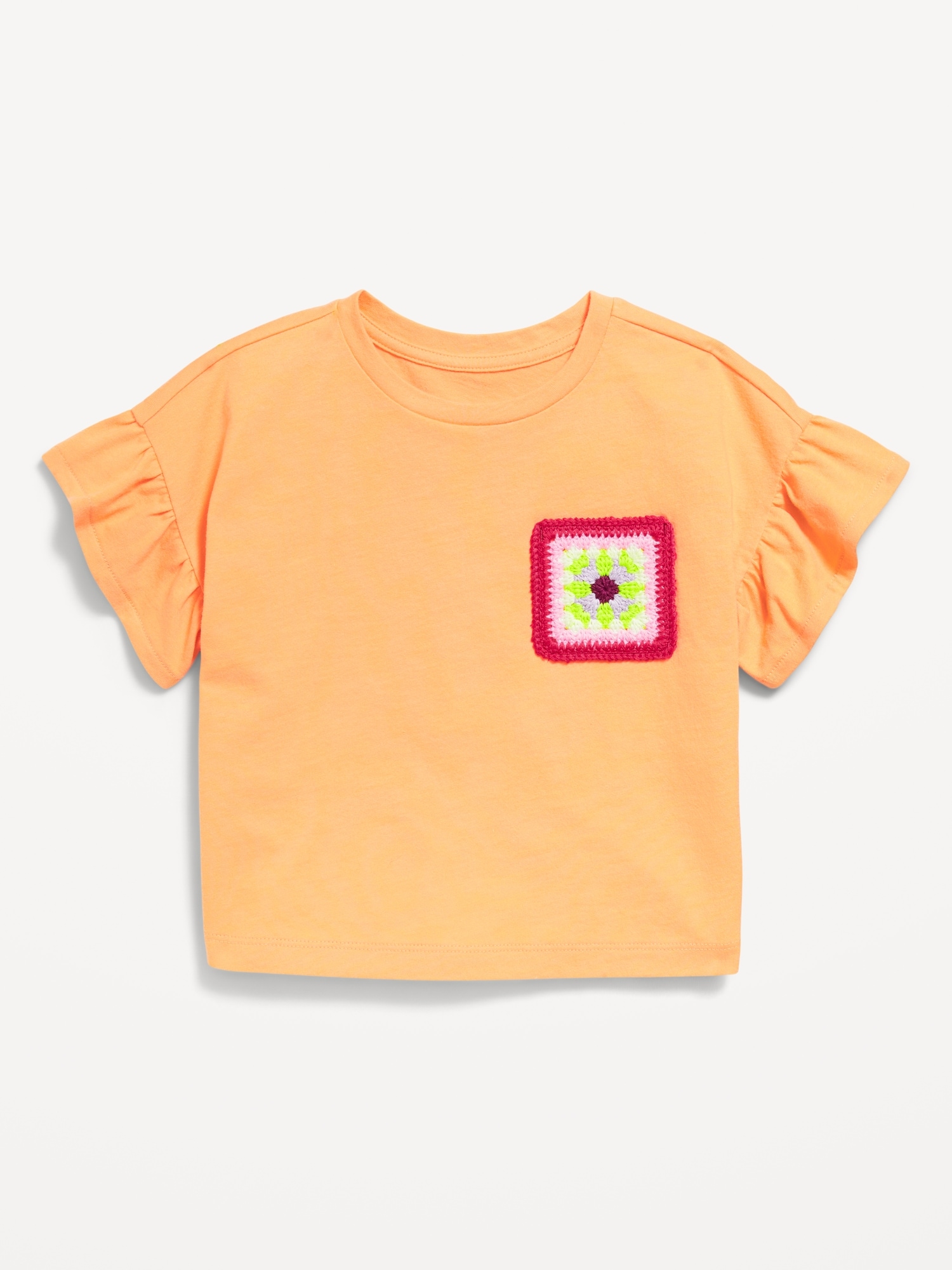 Short-Sleeve Crochet-Knit Graphic Top for Toddler Girls