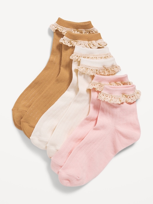 View large product image 1 of 1. Ruffle-Trim Quarter-Crew Socks 3-Pack for Girls