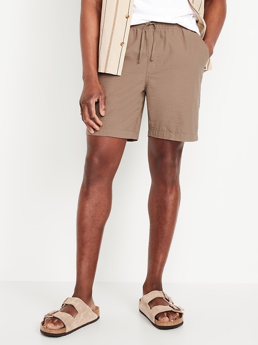 Image number 1 showing, Seersucker Jogger Shorts -- 7-inch inseam