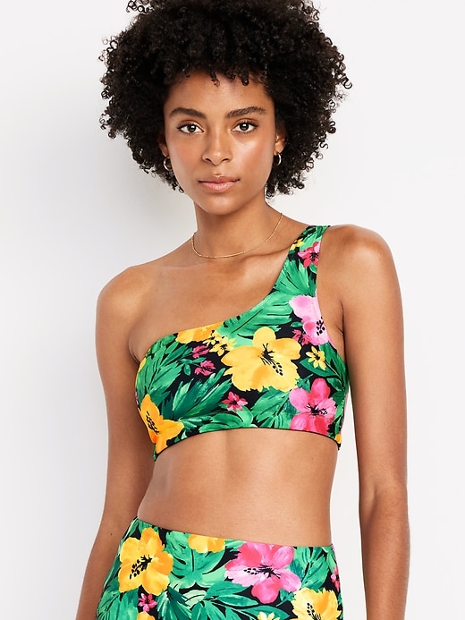 Image number 1 showing, Printed One-Shoulder Bikini Swim Top