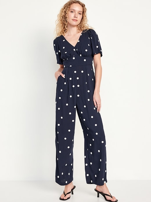 Image number 1 showing, Waist-Defined Puff-Sleeve Jumpsuit