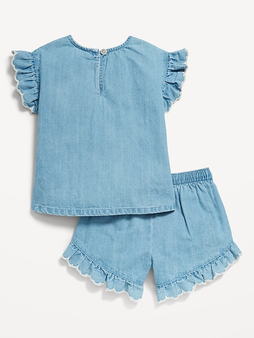 View large product image 2 of 3. Ruffle-Trim Chambray Top and Shorts Set for Toddler Girls