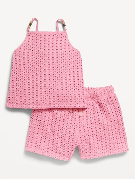 View large product image 1 of 3. Crochet-Knit Beaded Tank Top and Shorts Set for Toddler Girls