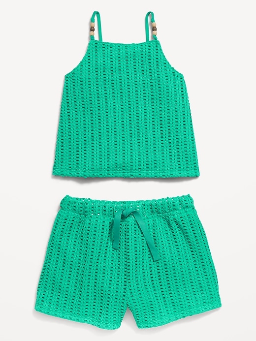 View large product image 2 of 2. Crochet-Knit Beaded Tank Top and Shorts Set for Toddler Girls