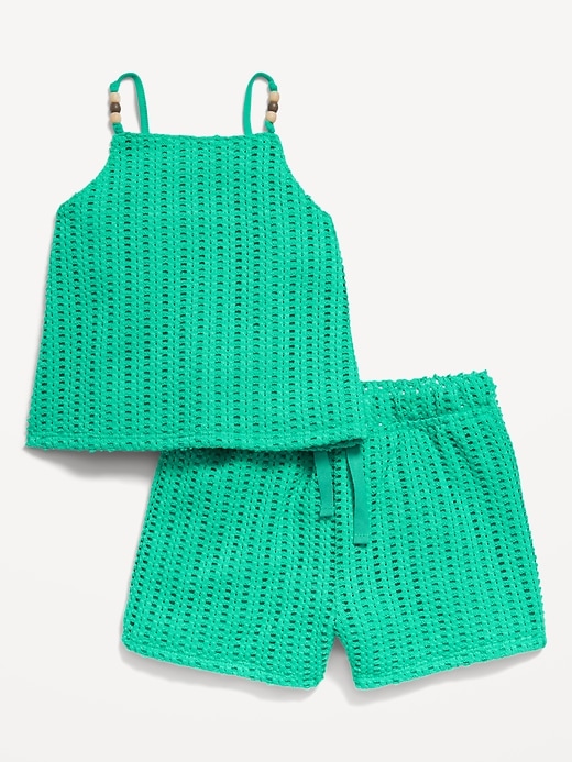 View large product image 1 of 2. Crochet-Knit Beaded Tank Top and Shorts Set for Toddler Girls