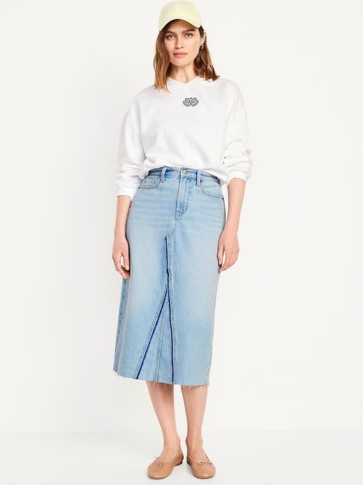 Image number 1 showing, High-Waisted Jean Midi Skirt