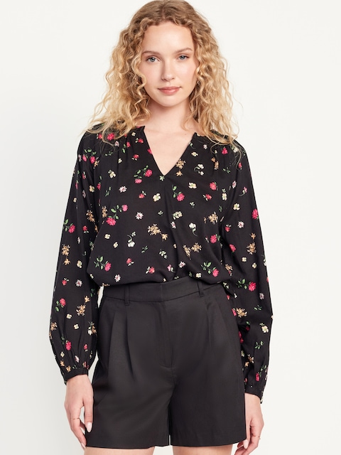 Long-Sleeve Floral Top - Black Floral